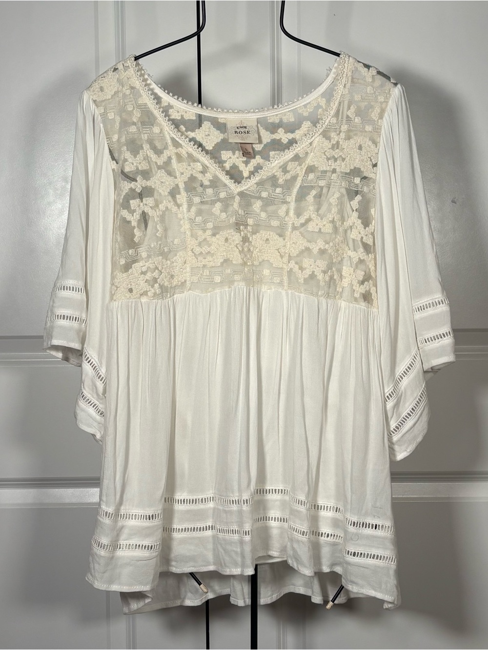 Knox Rose Cream Lace Yoke Tunic Top